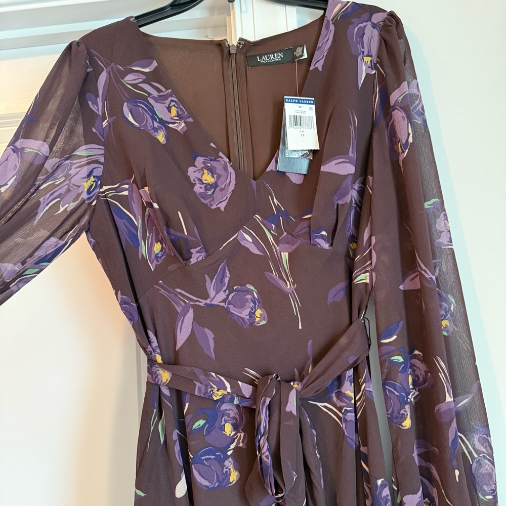 Elegant Brown and Purple Floral Ralph Lauren Dress